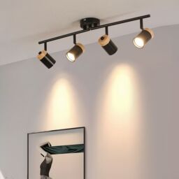 COMELY Black Wooden Ceiling Lights GU10 4-Arm LED 350° Swivel Spotlight - thumbnail 2
