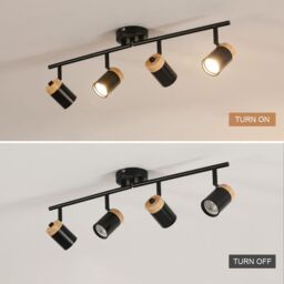 COMELY Black Wooden Ceiling Lights GU10 4-Arm LED 350° Swivel Spotlight - thumbnail 9