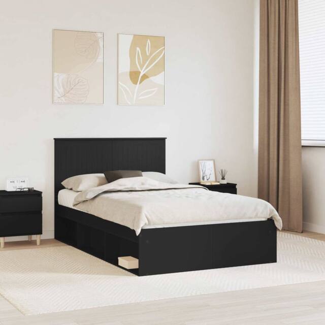 Berkfield Home Bed Frame with Headboard Black 120 x 200 cm Solid Pine Wood - image 1