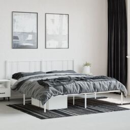 Berkfield Home Metal Bed Frame with Headboard White 193x203 cm - thumbnail 4