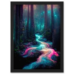 Artery8 The Enchanted Forest Magical Fantasy River Artwork Framed Wall Art Print A4 in Black - thumbnail 1