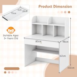 Gymax Wooden Study Desk Writing Table With Hutch & Drawer-White in White - thumbnail 2