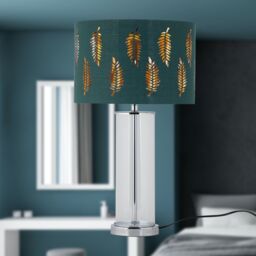 First Choice Lighting Aura - Chrome Table Lamp with Green Fern Cut Out Silver Inner Shade - thumbnail 6