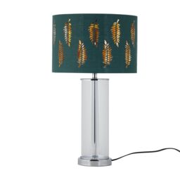 First Choice Lighting Aura - Chrome Table Lamp with Green Fern Cut Out Silver Inner Shade