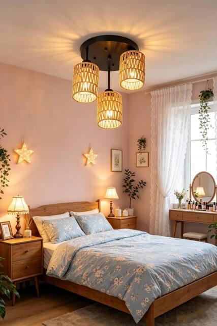 Living and Home Bohemian 3-Light Rattan Cage Ceiling Light Fixture in Black - image 1