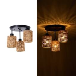 Living and Home Bohemian 3-Light Rattan Cage Ceiling Light Fixture in Black - thumbnail 4