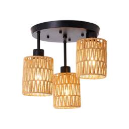 Living and Home Bohemian 3-Light Rattan Cage Ceiling Light Fixture in Black - thumbnail 6
