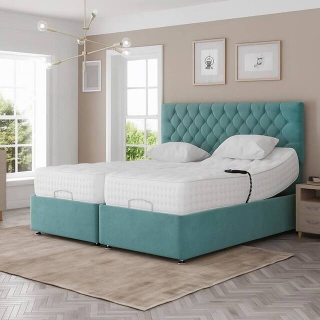 PARADISE BEDS LTD Art Deco Electric Adjustable Bed Set in Aqua - Size: King - image 1