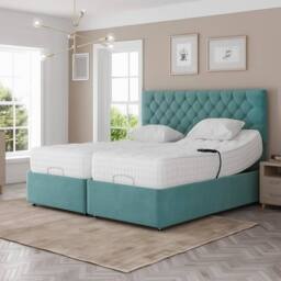 PARADISE BEDS LTD Art Deco Electric Adjustable Bed Set in Aqua - Size: King