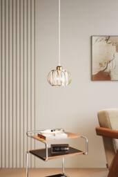 Living and Home E27 Metal & Glass Lampshade Pendant Light in Gold - thumbnail 2