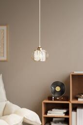 Living and Home E27 Metal & Glass Lampshade Pendant Light in Gold - thumbnail 1