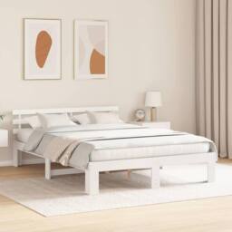 Berkfield Home White Wood Bed Frame White Wood 160 x 200 cm Durable White Bed Frame - thumbnail 4