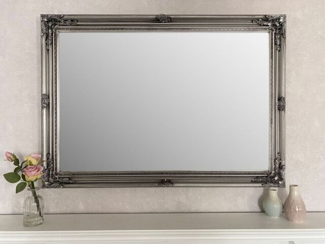 Downton Interiors Antique Silver Extra Large Wood Frame Wall Mirror 106cm x 75cm - Size: XL - image 1