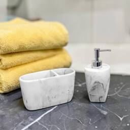 Showerdrape Octavia Bathroom Accessory Set - Soap Dispenser & Toothbrush Holder in White - thumbnail 1