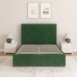 Aspire Taylor Ottoman Storage Bed Frame in Plush Velvet Fabric in Green - Size: Super King - thumbnail 3