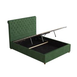 Aspire Taylor Ottoman Storage Bed Frame in Plush Velvet Fabric in Green - Size: Super King - thumbnail 7