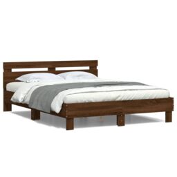Berkfield Home Bed Frame with LED without Mattress Brown Oak 140x200 cm - thumbnail 1
