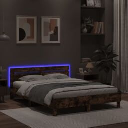 Berkfield Home Bed Frame with LED without Mattress Brown Oak 140x200 cm - thumbnail 4