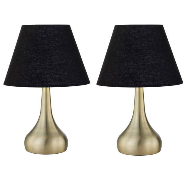 First Choice Lighting Set of 2 Romana - Antique Brass Touch Table Lamps with Black Shades in Bronze - image 1