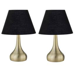 First Choice Lighting Set of 2 Romana - Antique Brass Touch Table Lamps with Black Shades in Bronze