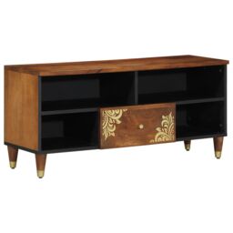 Berkfield Home TV Cabinet 100x33x46 cm Solid Wood Mango in Brown - Size: 100 x 33 x 46 cm - thumbnail 1