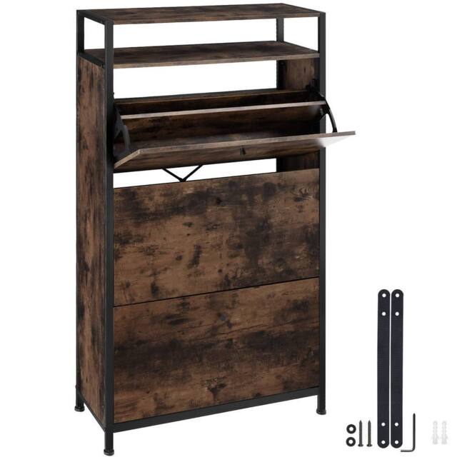 tectake Shoe Rack Braddock 61 Cm - Industrial Wood Dark, Rustic in Dark Brown - image 1
