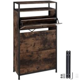 tectake Shoe Rack Braddock 61 Cm - Industrial Wood Dark, Rustic in Dark Brown - thumbnail 1