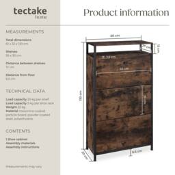 tectake Shoe Rack Braddock 61 Cm - Industrial Wood Dark, Rustic in Dark Brown - thumbnail 6