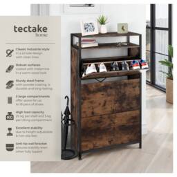 tectake Shoe Rack Braddock 61 Cm - Industrial Wood Dark, Rustic in Dark Brown - thumbnail 2