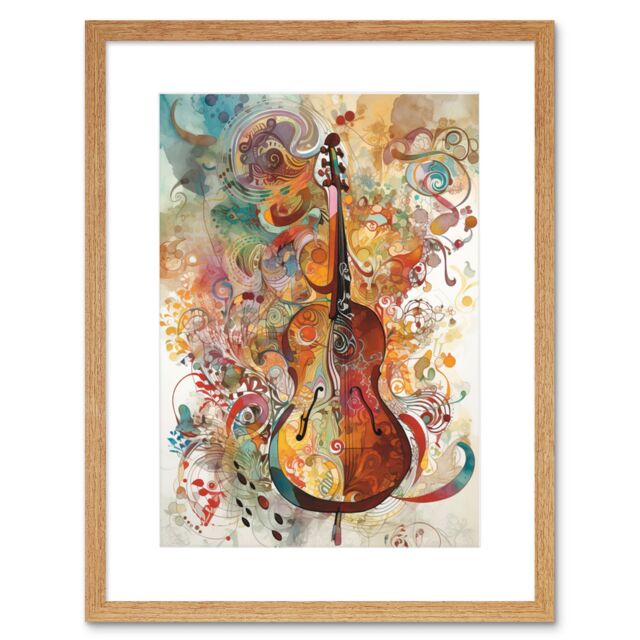 "Artery8 Wall Art Print Sensory Sonata Violin Music Note Synesthesia Shapes & Colours Modern Watercolour Artwork Framed 9X7 Inch - Size: W7"" x H9""" - image 1