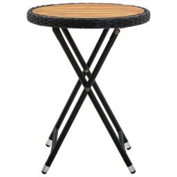 Berkfield Home Tea Table Black 60 cm Poly Rattan & Solid Acacia Wood