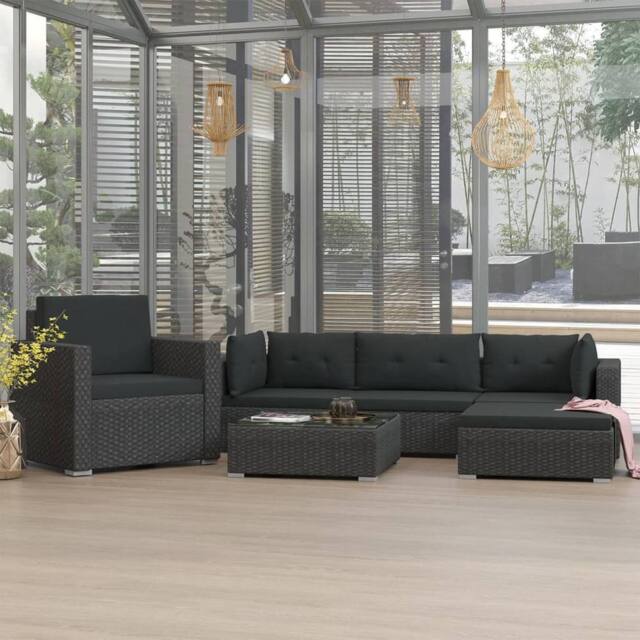 Berkfield Home 6 Piece Garden Lounge Set with Cushions Poly Rattan Black - image 1