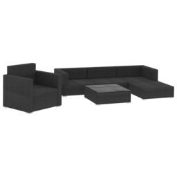 Berkfield Home 6 Piece Garden Lounge Set with Cushions Poly Rattan Black - thumbnail 7