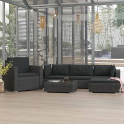 Berkfield Home 6 Piece Garden Lounge Set with Cushions Poly Rattan Black - thumbnail 1