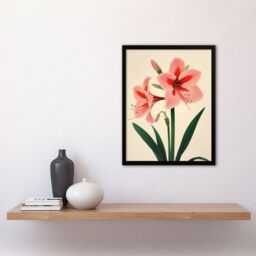 "Artery8 Amaryllis Flower Bloom Stylised Botanical Design Framed Art Print in Pink - Size: W12"" x H16""" - thumbnail 4