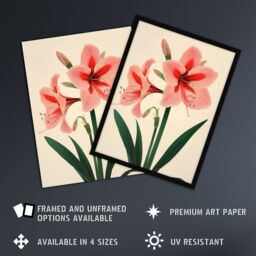 "Artery8 Amaryllis Flower Bloom Stylised Botanical Design Framed Art Print in Pink - Size: W12"" x H16""" - thumbnail 2