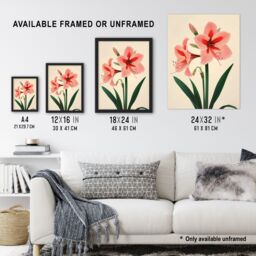 "Artery8 Amaryllis Flower Bloom Stylised Botanical Design Framed Art Print in Pink - Size: W12"" x H16""" - thumbnail 3