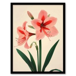 "Artery8 Amaryllis Flower Bloom Stylised Botanical Design Framed Art Print in Pink - Size: W12"" x H16""" - thumbnail 1