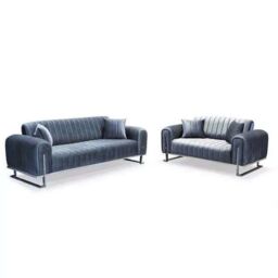 Sliding Wardrobes 4U Mandy 3+2 Plush Velvet Sofa Set Available in 3 Colors in Grey - Size: 5 Pack - thumbnail 2