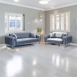 Sliding Wardrobes 4U Mandy 3+2 Plush Velvet Sofa Set Available in 3 Colors in Grey - Size: 5 Pack