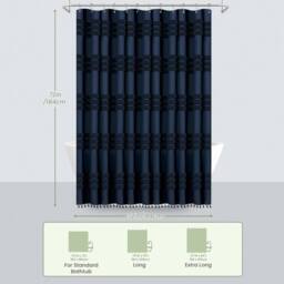 INHOUSOLU HOME DECOR Blue Bathroom Shower Curtain 72x72in Boho Tufted Textured Striped Tassel - thumbnail 2