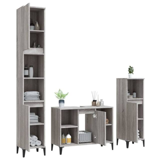 Berkfield Home Modern 3 Piece Bathroom Furniture Set Grey Sonoma Engineered Wood - image 1