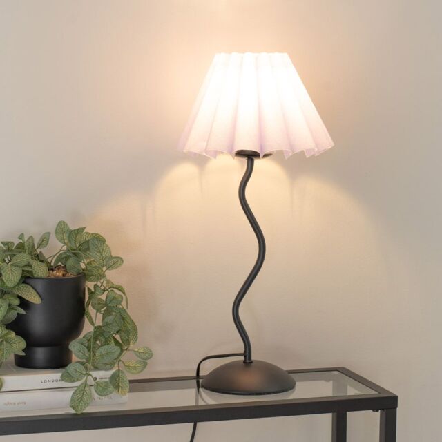 ValueLights Wiggle Black Metal Single Stem Table Lamp with Scallop Tapered Shade & LED Bulb in Lilac - image 1