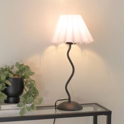 ValueLights Wiggle Black Metal Single Stem Table Lamp with Scallop Tapered Shade & LED Bulb in Lilac - thumbnail 1