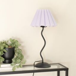 ValueLights Wiggle Black Metal Single Stem Table Lamp with Scallop Tapered Shade & LED Bulb in Lilac - thumbnail 3
