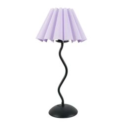 ValueLights Wiggle Black Metal Single Stem Table Lamp with Scallop Tapered Shade & LED Bulb in Lilac - thumbnail 2