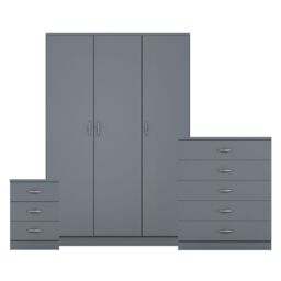 Home Discount Riano 3Pc Bedroom Set - 3 Drawer Bedside, 5 Drawer Chest & Wardrobe in Grey - thumbnail 8