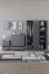 Home Discount Riano 3Pc Bedroom Set - 3 Drawer Bedside, 5 Drawer Chest & Wardrobe in Grey - thumbnail 3