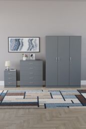 Home Discount Riano 3Pc Bedroom Set - 3 Drawer Bedside, 5 Drawer Chest & Wardrobe in Grey - thumbnail 4