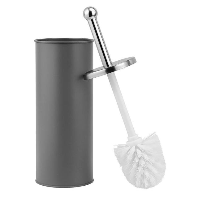VOGREX Grey Stainless Steel Toilet Brush Set Matt Holder Cup - image 1